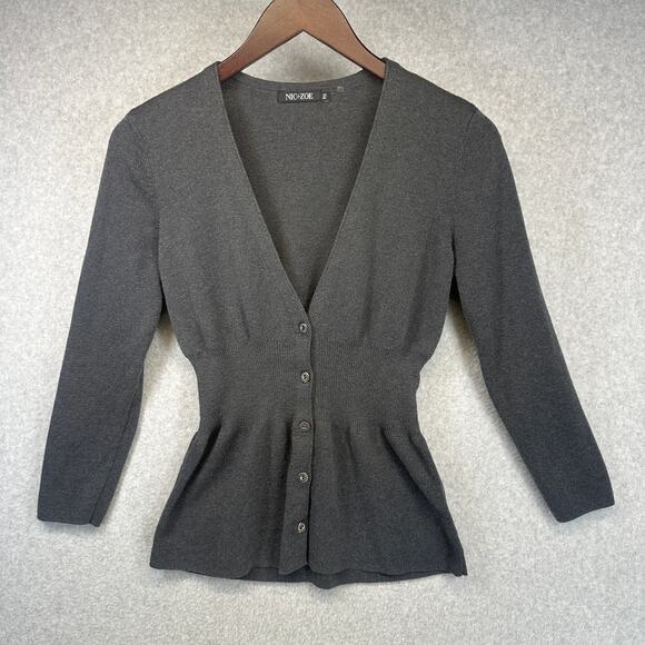 Nic + Zoe Sweaters - Nic + Zoe Sweater Womens Size PM Gray Cotton Blend Peplum Hem Cardigan Buttons